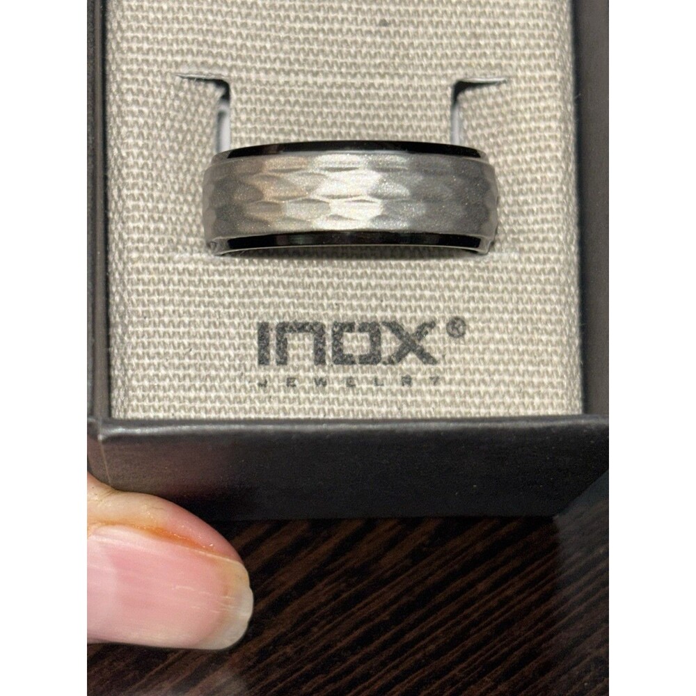 New Mens INOX Matte & Plated Black Textured Stainless Steel Ring $60 Sz 10 HOT!